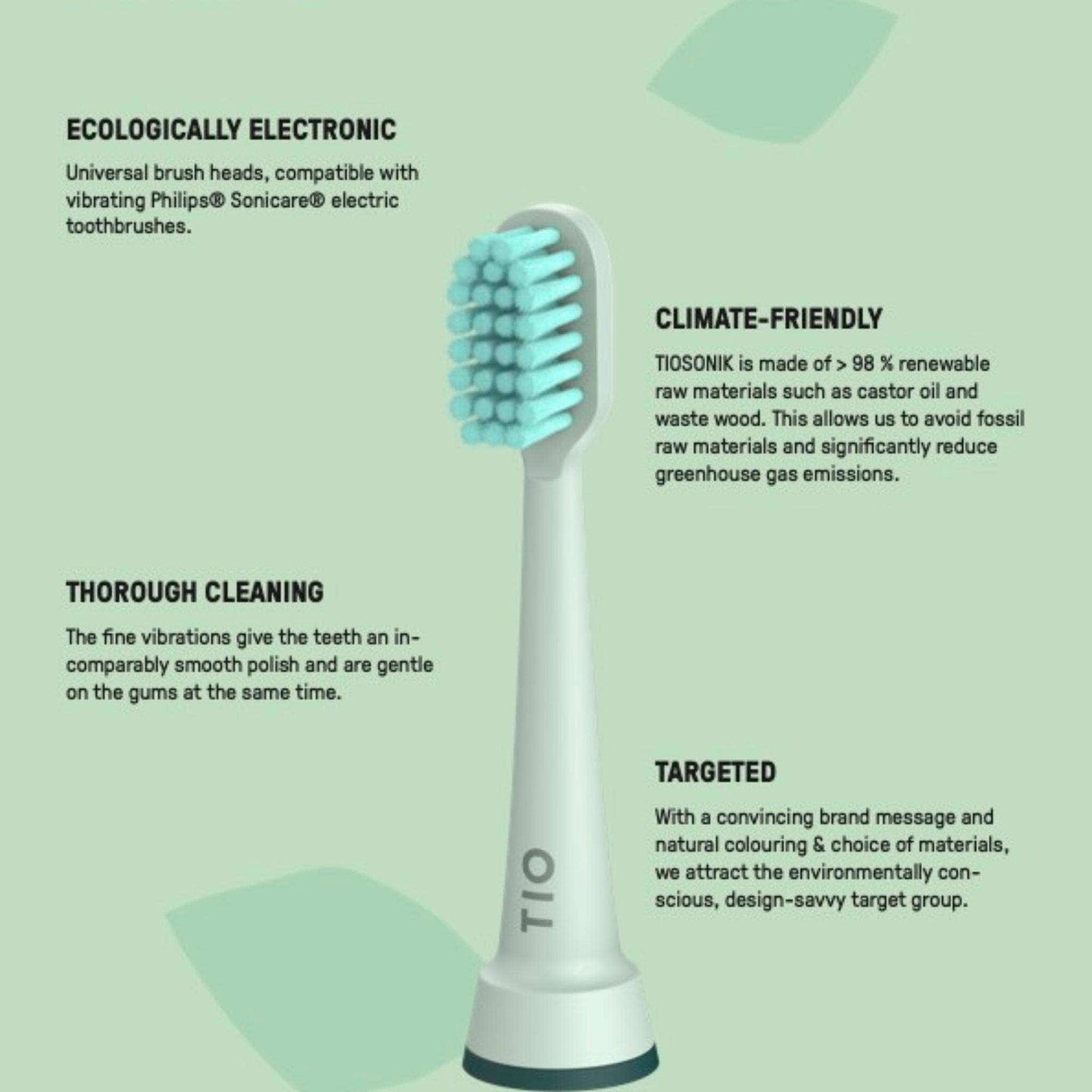 Tio Toothbrushes TIOSONIK Universal brush heads, compatible with vibrating Philips® Sonicare® electric toothbrushes