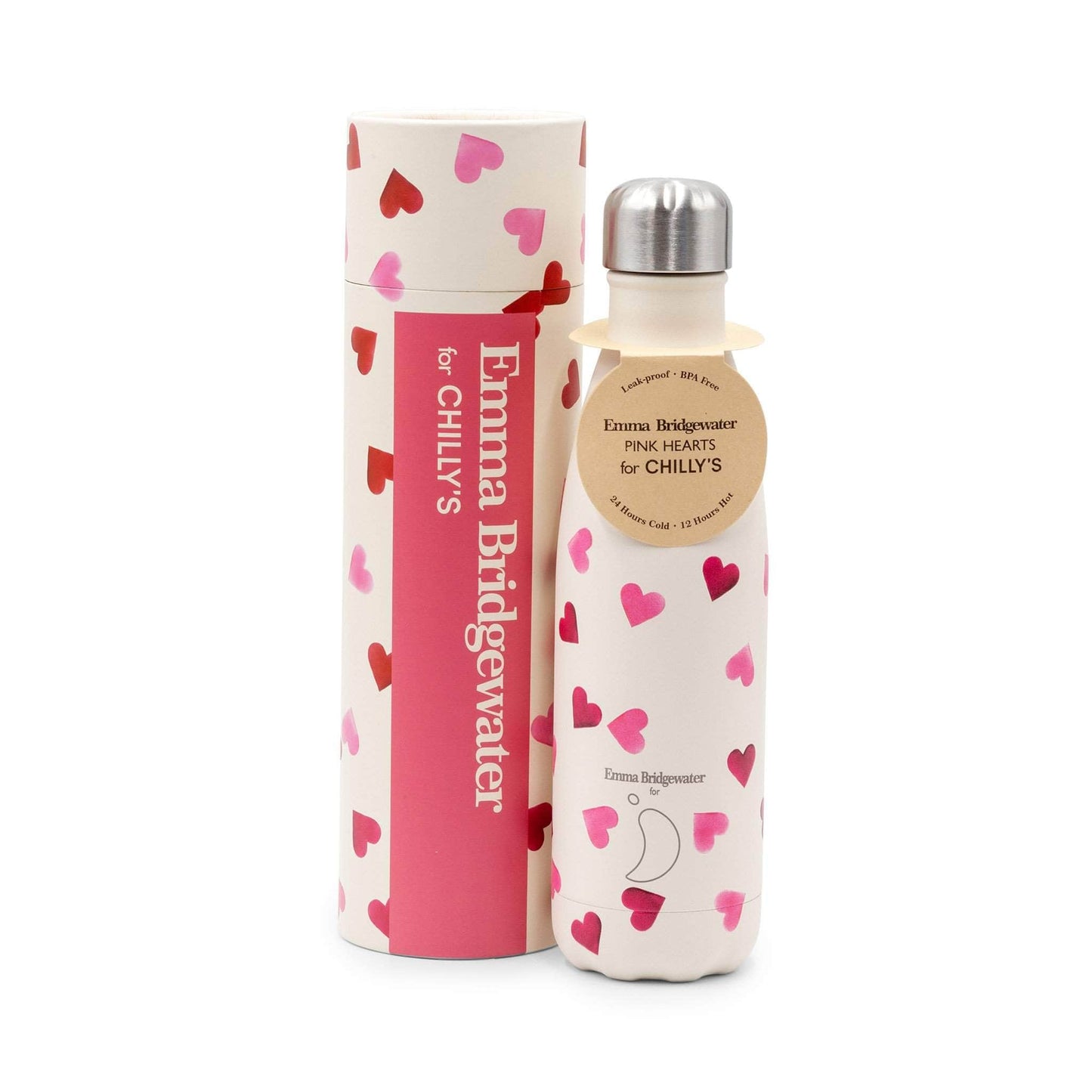 Load image into Gallery viewer, Chilly&amp;#39;s Water Bottles Chilly&amp;#39;s Reusable Bottle - 500ml, S/Steel,  Emma Bridgewater Hearts
