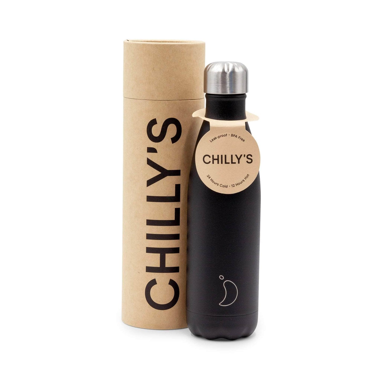 Chilly's Water Bottles Chilly's Reusable Bottle - 500ml, S/Steel,  Mono Black